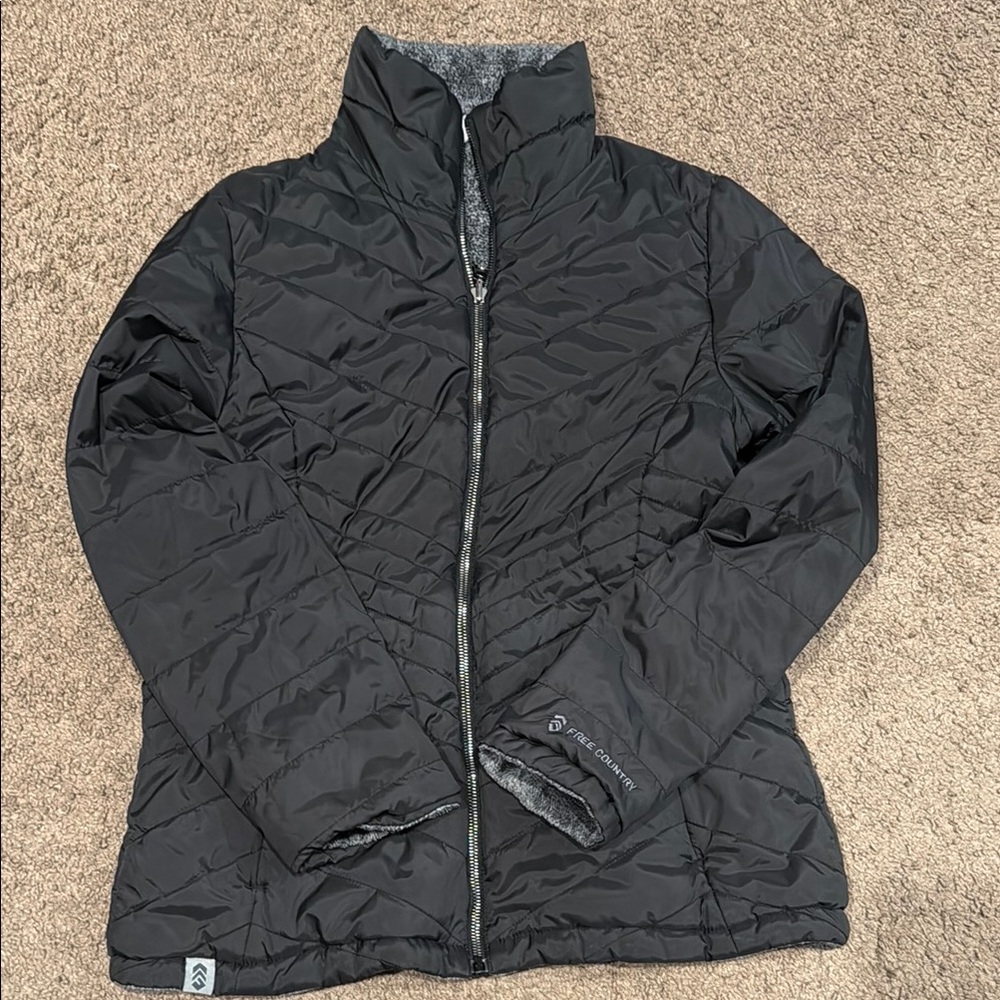 Free Country Black Puffer Jacket with High Collar